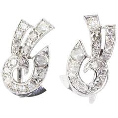 Art Deco White Gold Rose Cut Diamond Earrings