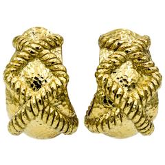 David Webb Hammered Rope Yellow Gold Earrings 9