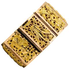 Vintage Asian Four Seasons Panel 18 Karat Yellow Gold Bracelet