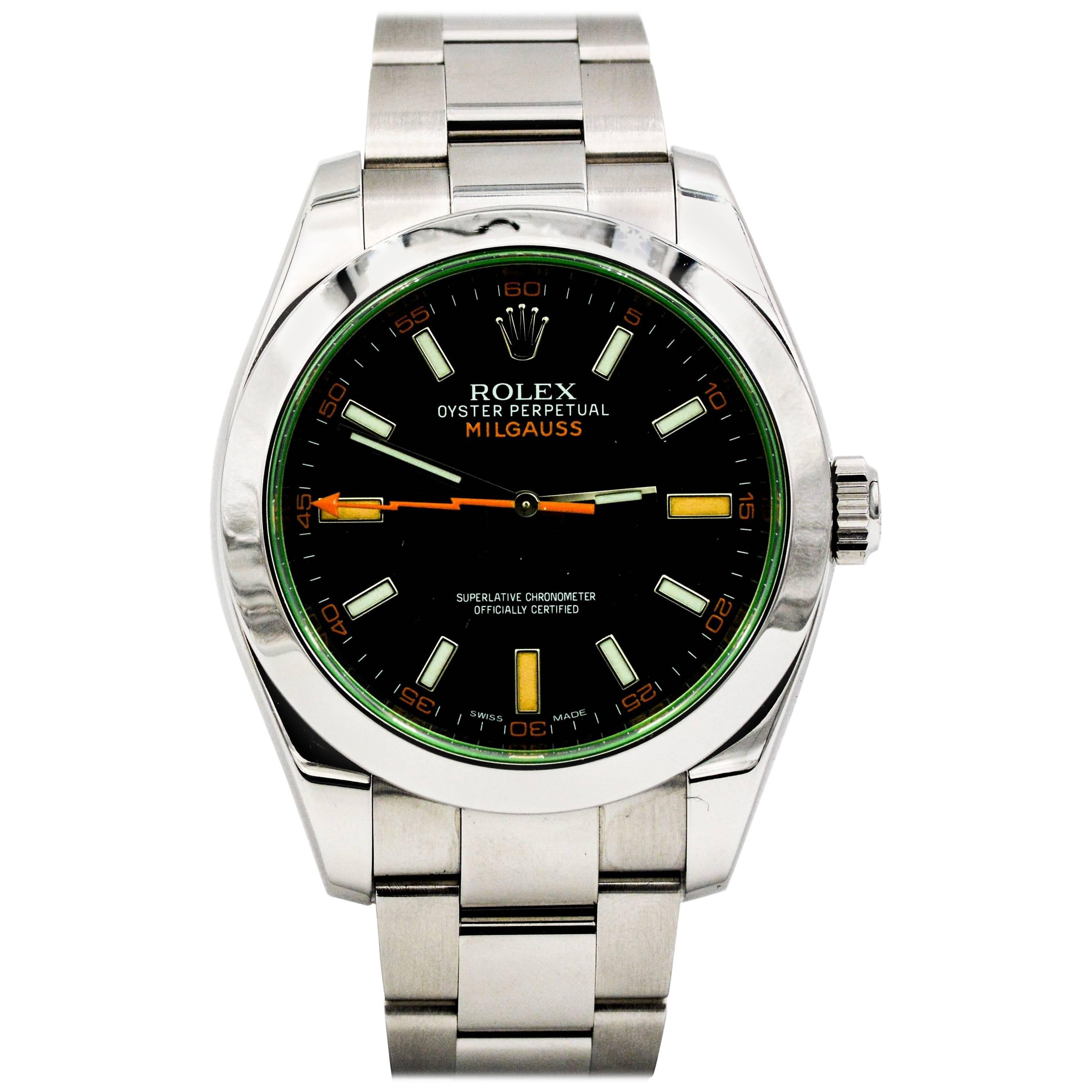 Rolex Stainless Steel Milgauss Black Dial Automatic Wristwatch