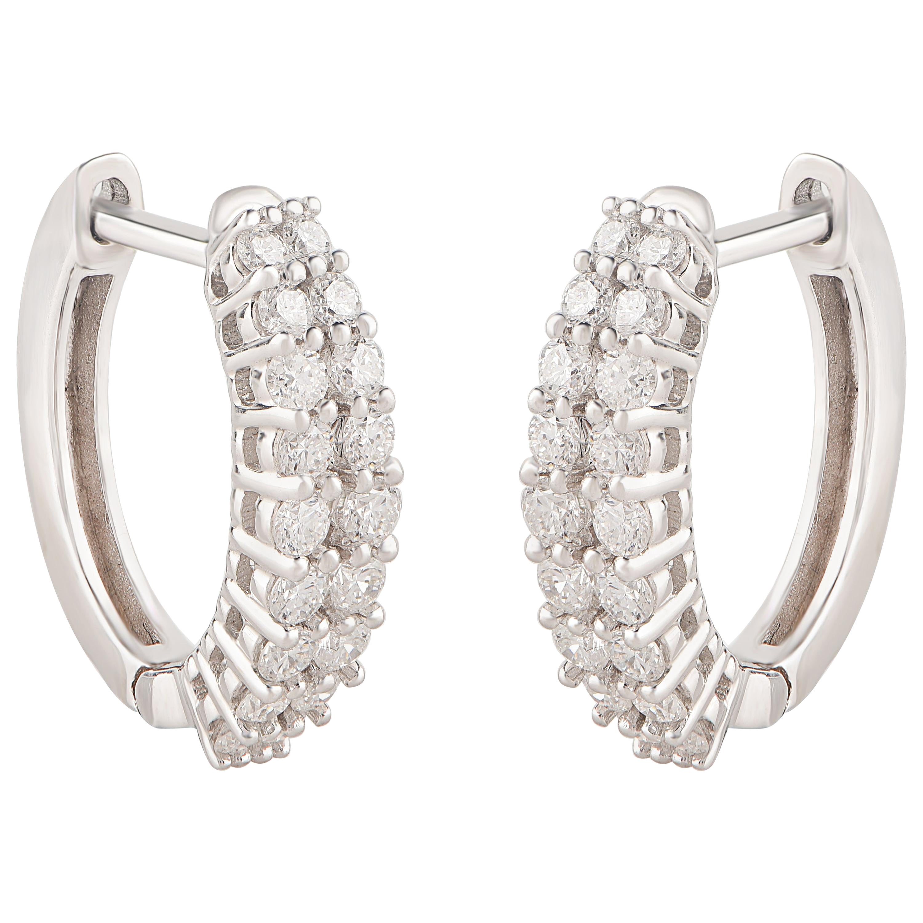 TJD 0.40 Carat Double Row Diamond 18 Karat White Gold Classic Hoop Earrings