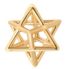 Merkaba Unisex Three Dimensional Star Yellow Gold Pendant Necklace