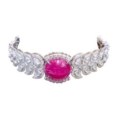 AIG Certified 30.00 Ct Burma Ruby 11.00 Ct Diamonds 18k Gold Choker/Bracelet
