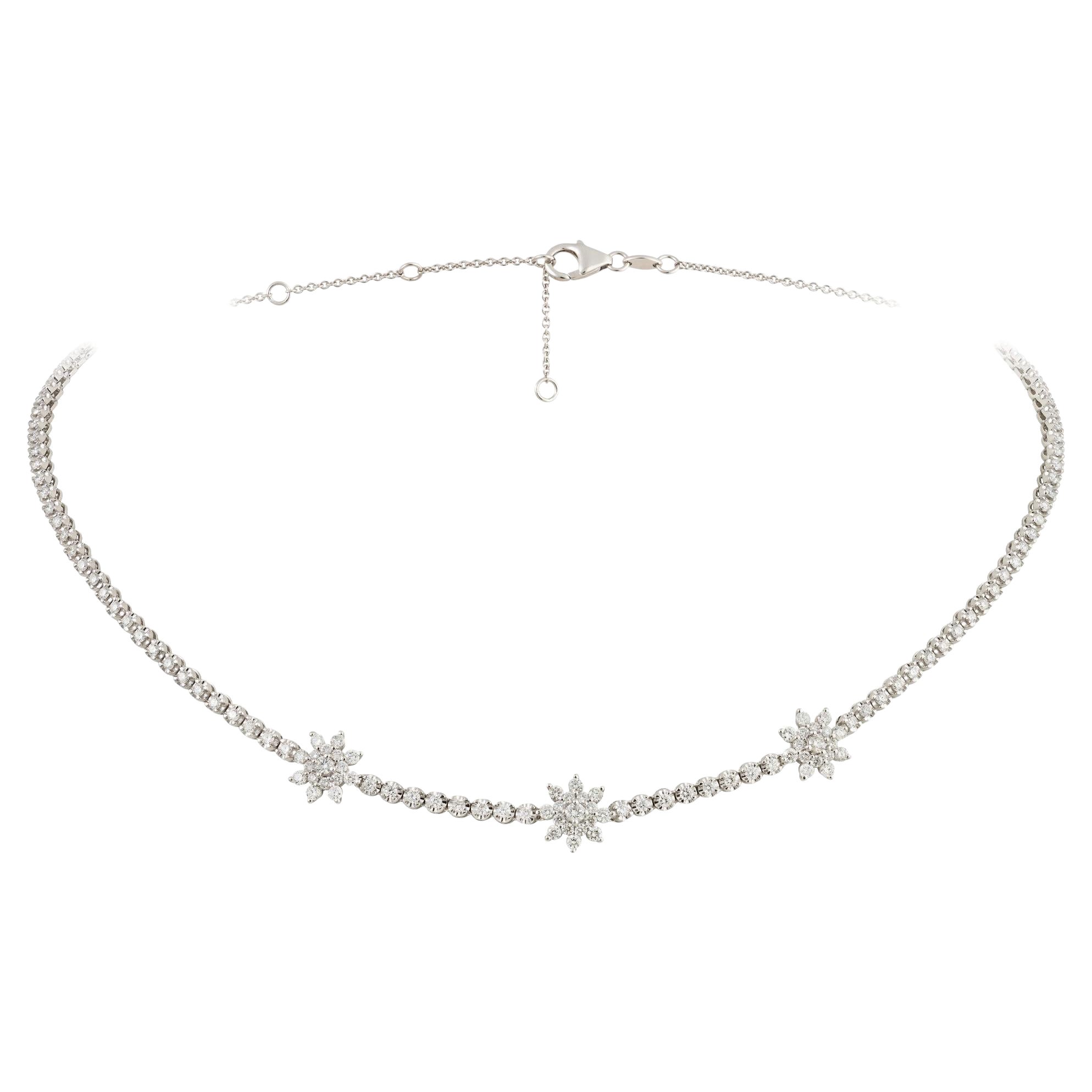 NWT 18KT Oro $ 12, 500 Brillante Fancy Triple 3 Flor Collar de Diamantes Strand