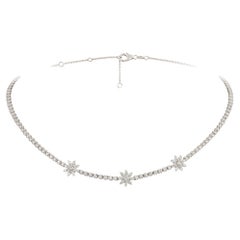 NWT 18KT Gold $12, 500 Glittering Fancy Triple 3 Flower Diamond Strand Necklace