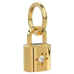 14K Solid Gold Lock Charm Pendant Diamond Padlock Pendant Christmas Gift For Her