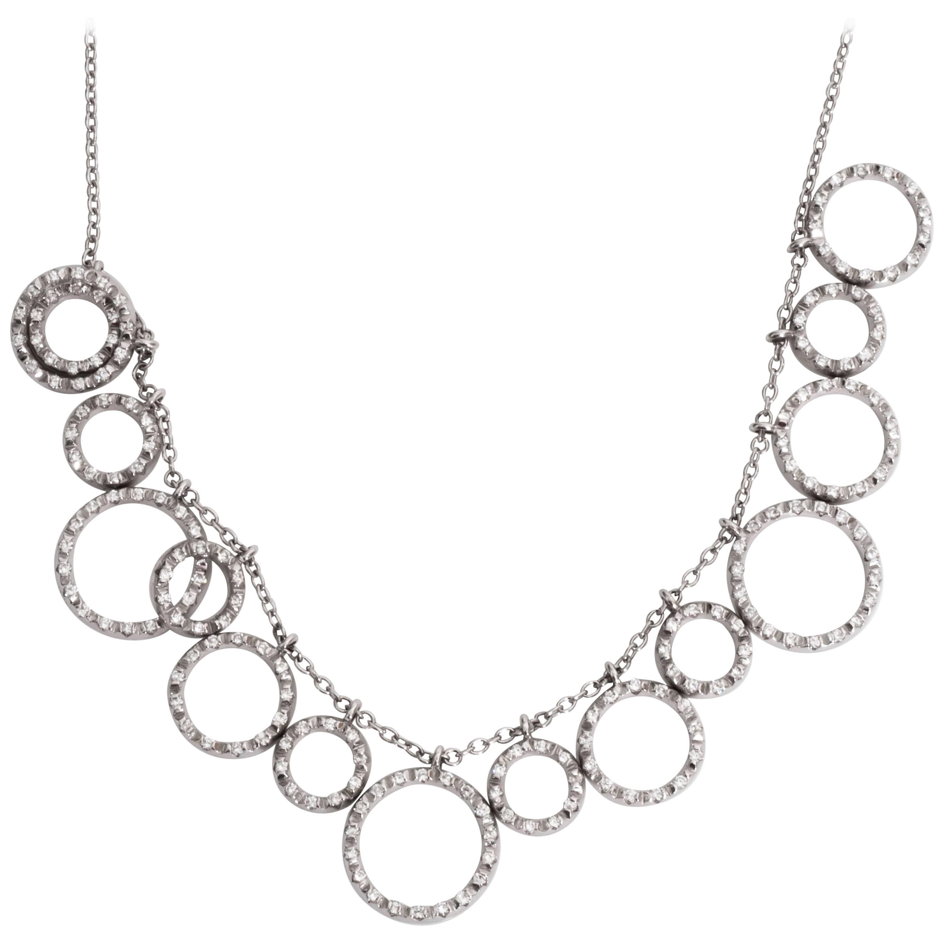 Circle Charm Graduating Diamond Necklace For Sale