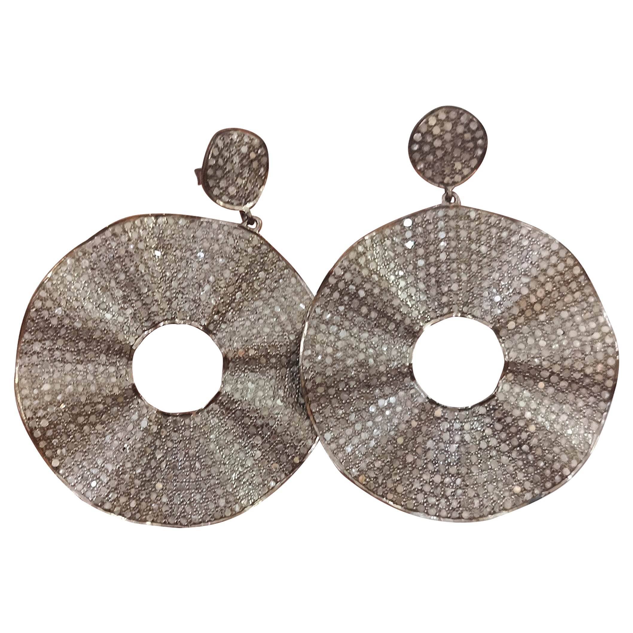 Pave Diamond Disc Dangle Earring 925 Sterling Silver Antique Jewellery Gift.