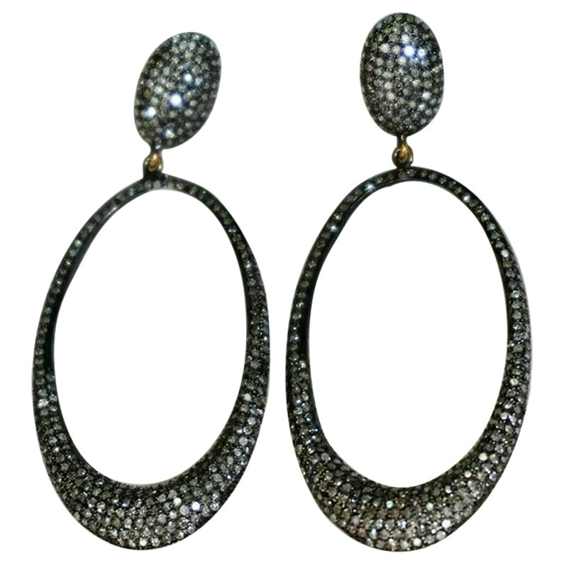 Boucle d'oreille avec diamant pavé en or 14k et argent 925