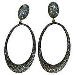 Statement Earring Pave Diamond 14k Gold & 925 Silver