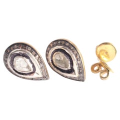 Natürliche Polki-Ohrstecker 925 Sterlingsilber Handgefertigte Damen-Ohrstecker 1 Paar.