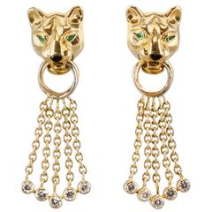 CARTIER Panther Diamond Emerald Onyx Yellow Gold Earrings 4