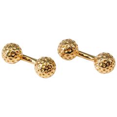 Vintage Hermes Gold Golf Ball Dumbbell Cufflinks