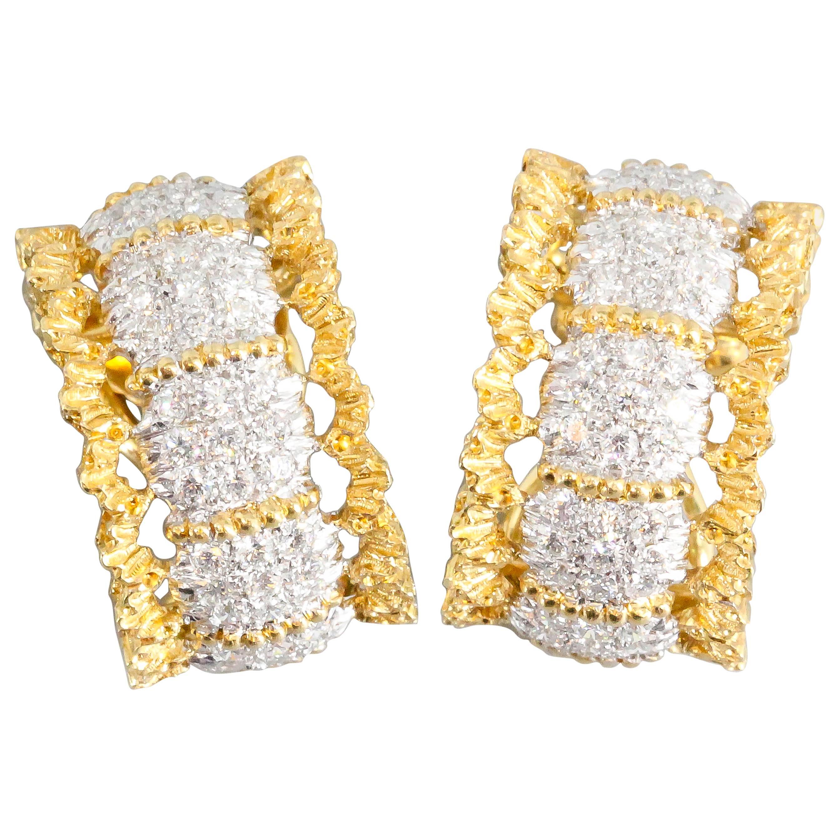 Buccellati Pave Diamond White and Yellow Gold Ear Clips