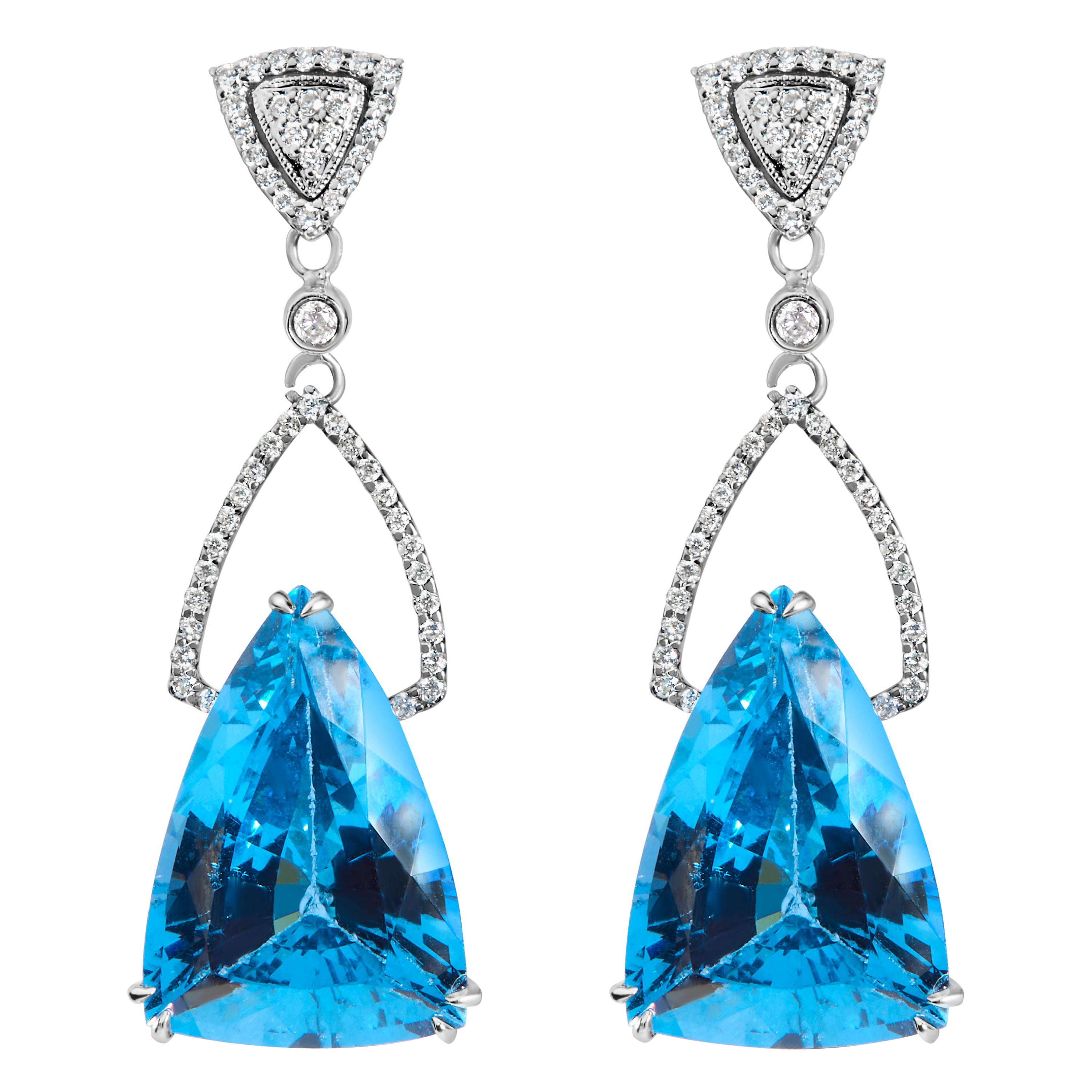 14K White Gold Earrings 4/5 Cttw Diamond and Blue Topaz Drop & Dangle Earrings