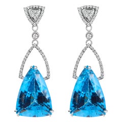 14K White Gold Earrings 4/5 Cttw Diamond and Blue Topaz Drop & Dangle Earrings