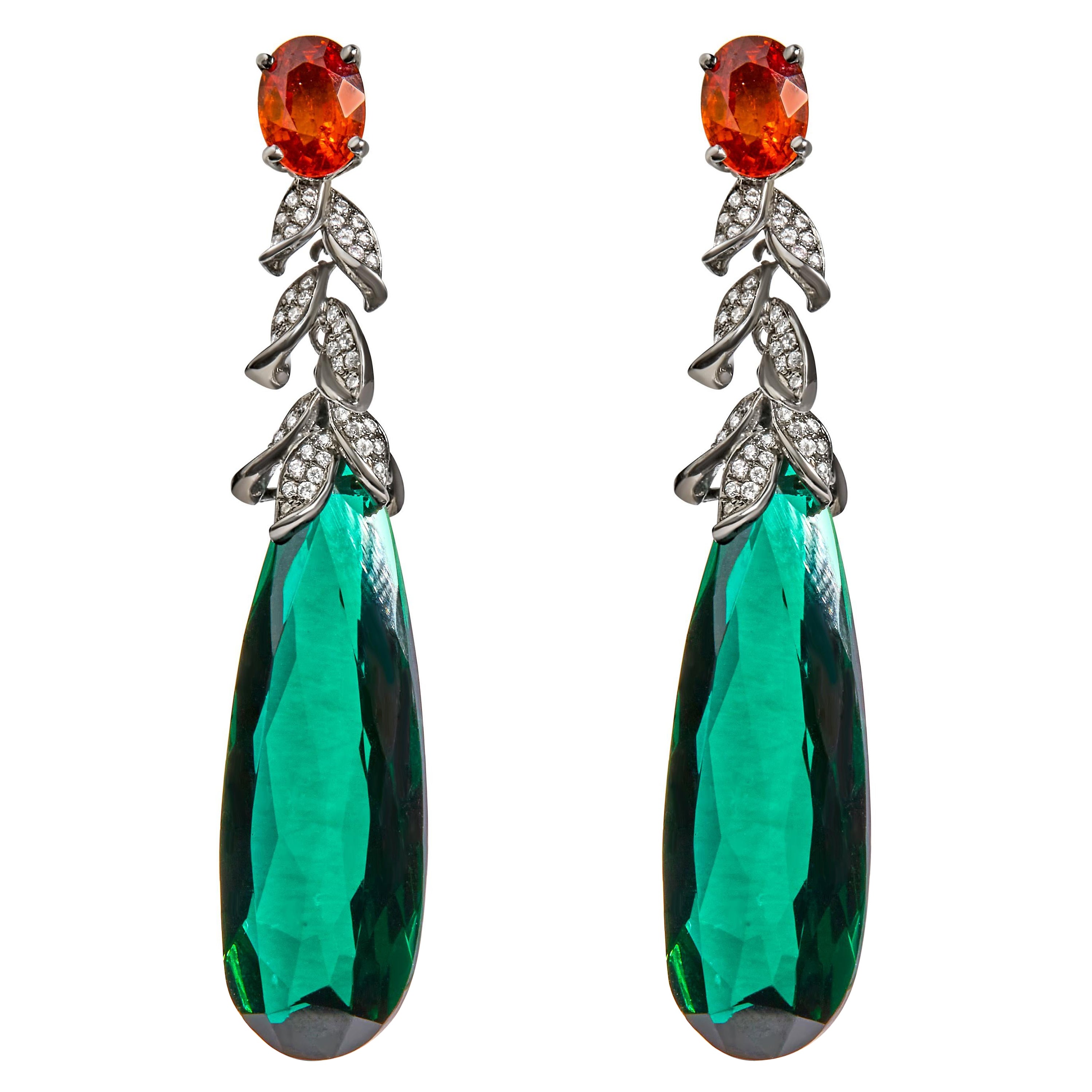 18K White Gold 1/2 Cttw Diamond and Green Quartz Drop and Dangle Earrings