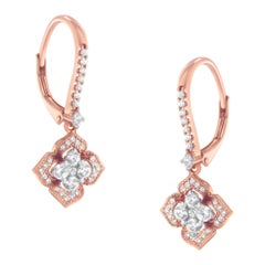 10K Roségold 3/4 Cttw Diamant-Blumen-Tropfen-Ohrringe