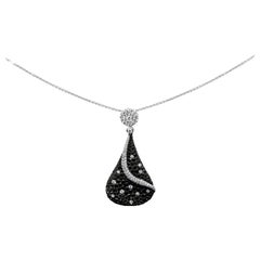 18K White Gold 6 1/3 Cttw Black and White Diamond Teardrop Pendant Necklace