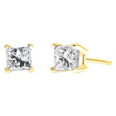 Orecchini con diamante solitario in oro giallo AGS certificato 14k da 1/2 cttw
