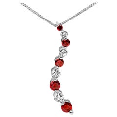 14K White Gold 1.0 Cttw Treated Red and White Diamond Journey Pendant Necklace