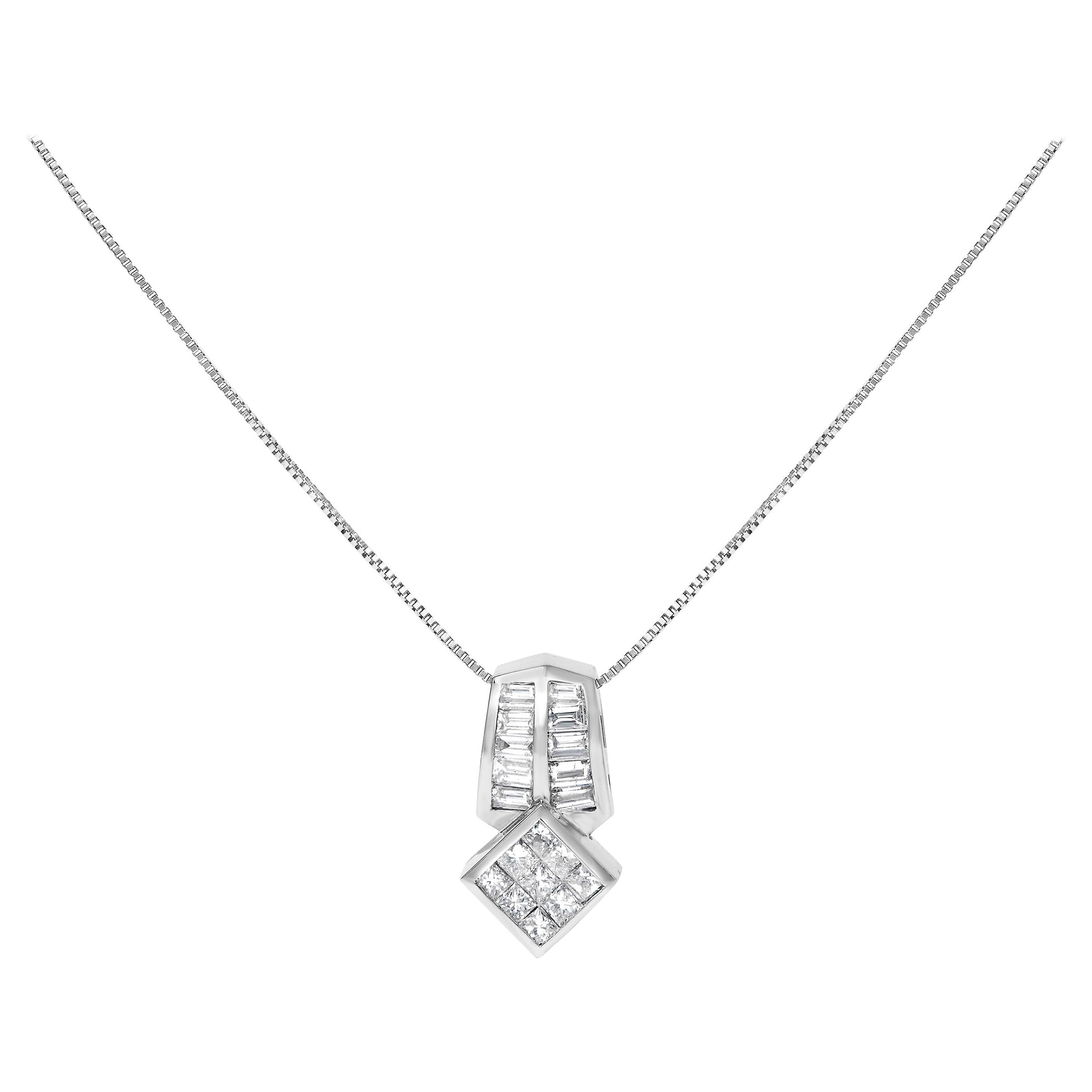 14K White Gold 1 1/2 Cttw Diamond Multi-shape Pendant Necklace