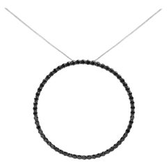 .925 Sterling Silver 5.0 Cttw Black Diamond Open Hoop Circle Pendant Necklace