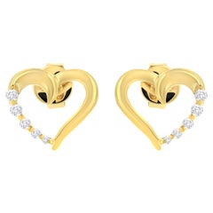14K Yellow Gold 1/8 Cttw Diamond Journey Heart Hoop Earrings