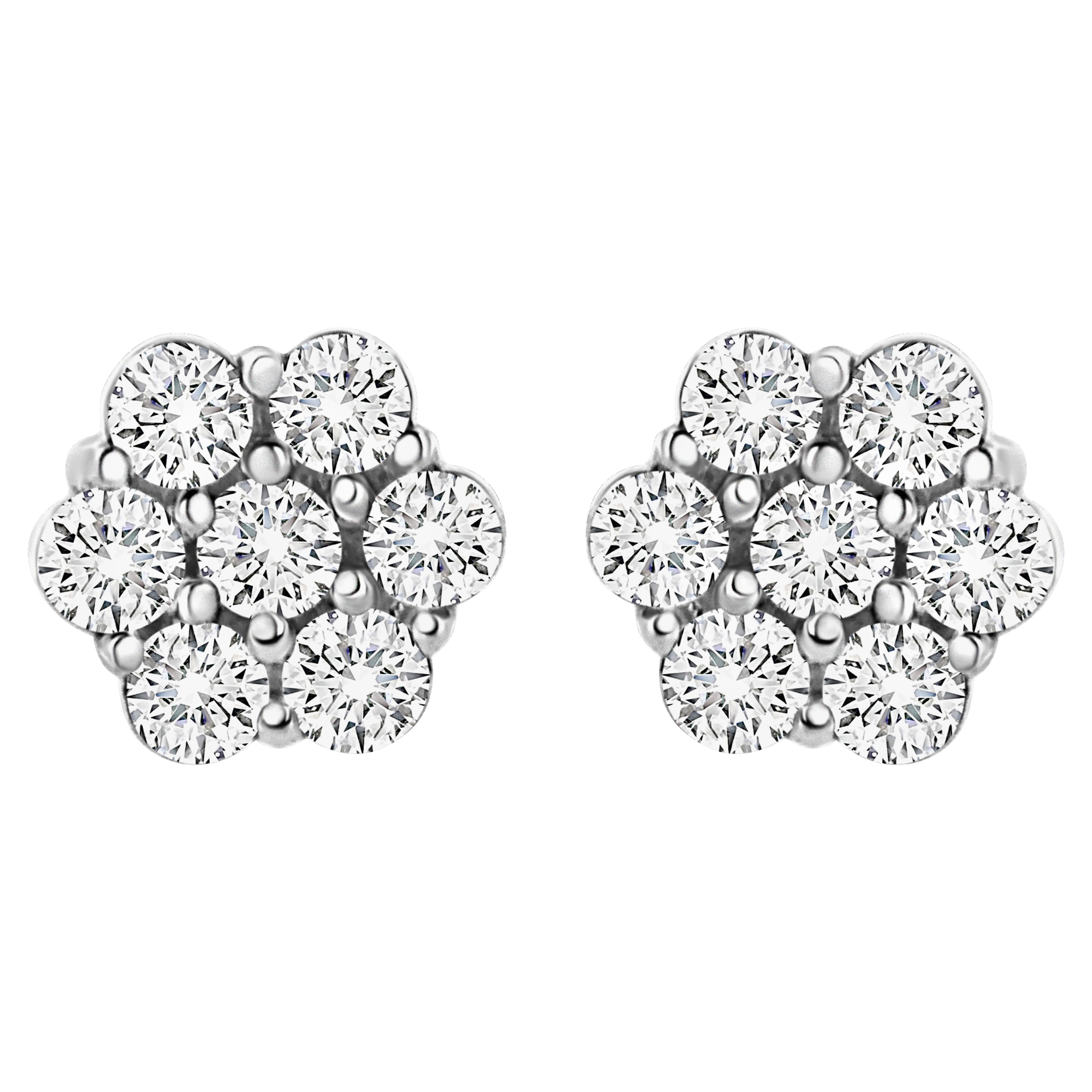 14K White Gold 1/2 cttw Round-Cut Diamond Floral Stud Earrings