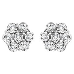 14K White Gold 1/2 cttw Round-Cut Diamond Floral Stud Earrings