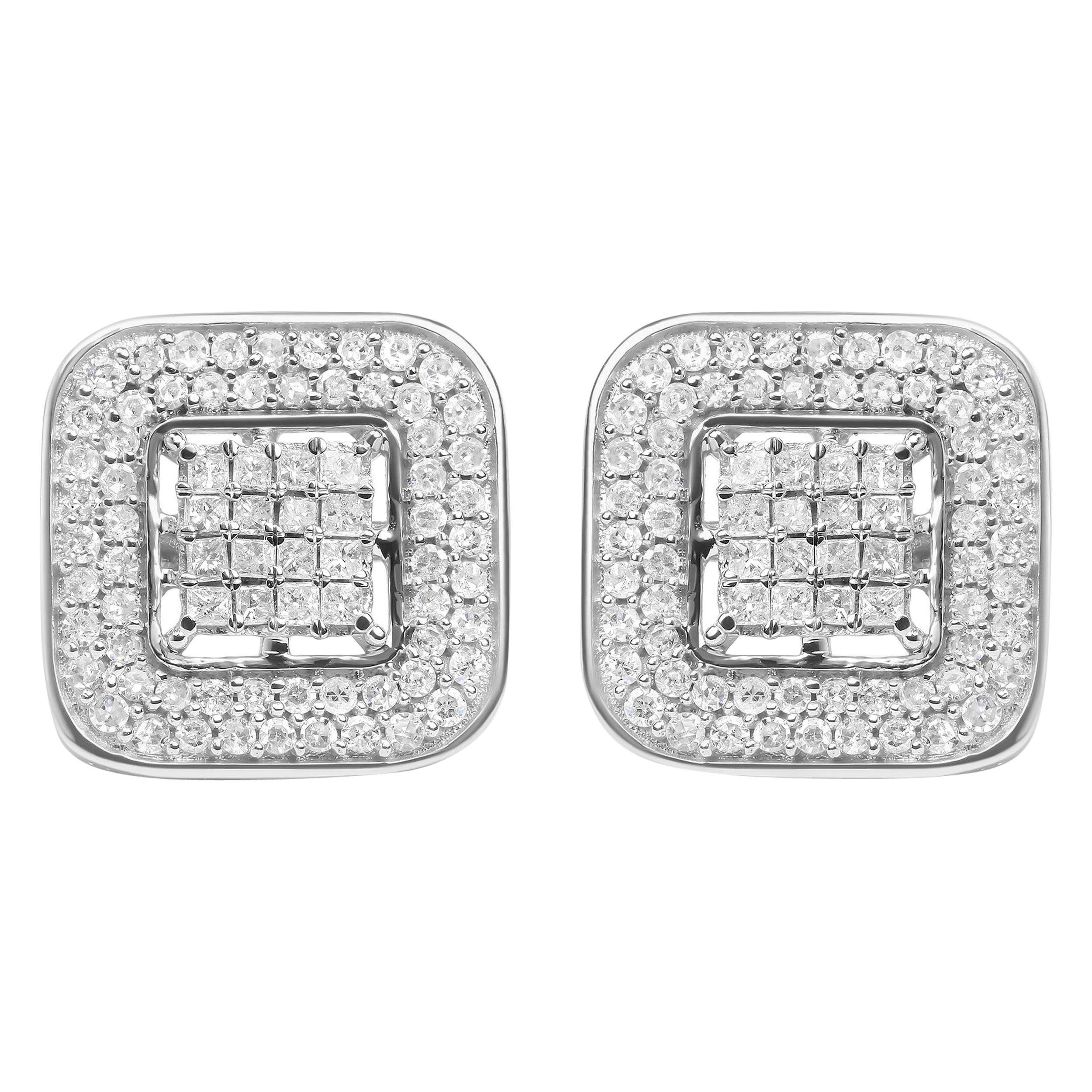 10K White Gold 1.0 Cttw Diamond Composite Open Halo Stud Earrings