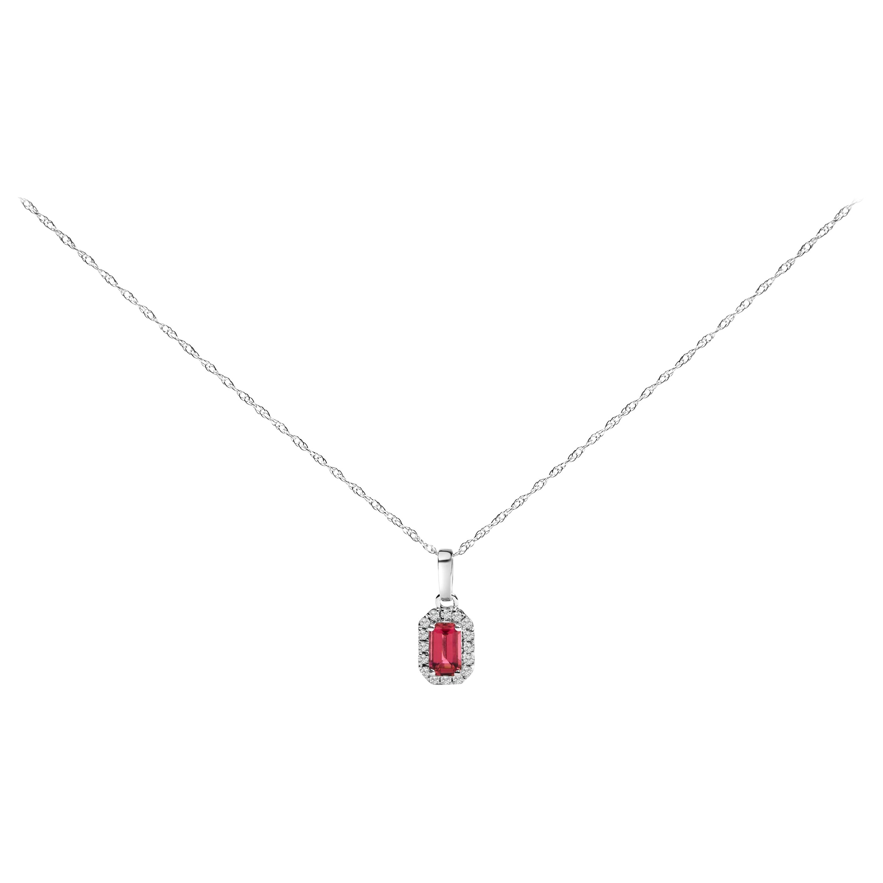10K White Gold Oval Pink Tourmaline and Diamond Accent Halo Pendant Necklace