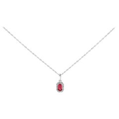 10K White Gold Oval Pink Tourmaline and Diamond Accent Halo Pendant Necklace