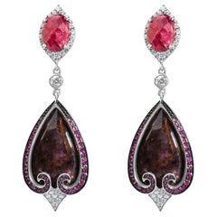 Orecchino a goccia in oro bianco 14K con 3/5ct di diamante, zaffiro grigio-arancio e spinello rosa