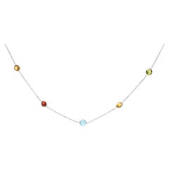 14K Weißgold Bezel Set Gemischte Edelstein 7 Station Einstellbare 18"-24" Halskette