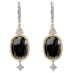 18K White Gold 1.0 Cttw Diamond and Black Onyx Vintage Style Dangle Earrings
