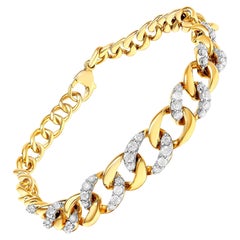 14K Yellow Gold Plated Sterling Silver Round 1 1/4 cttw Diamond Cuban Bracelet