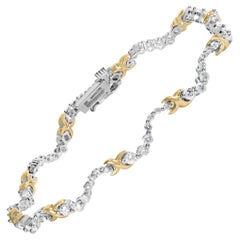 Pulsera de eslabones ondulados y "X" de diamantes de 2,00 qtw en dos tonos de 10 quilates