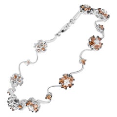 10K White Gold 4.0 Cttw Champagne & White Diamond Cluster Station Link Bracelet
