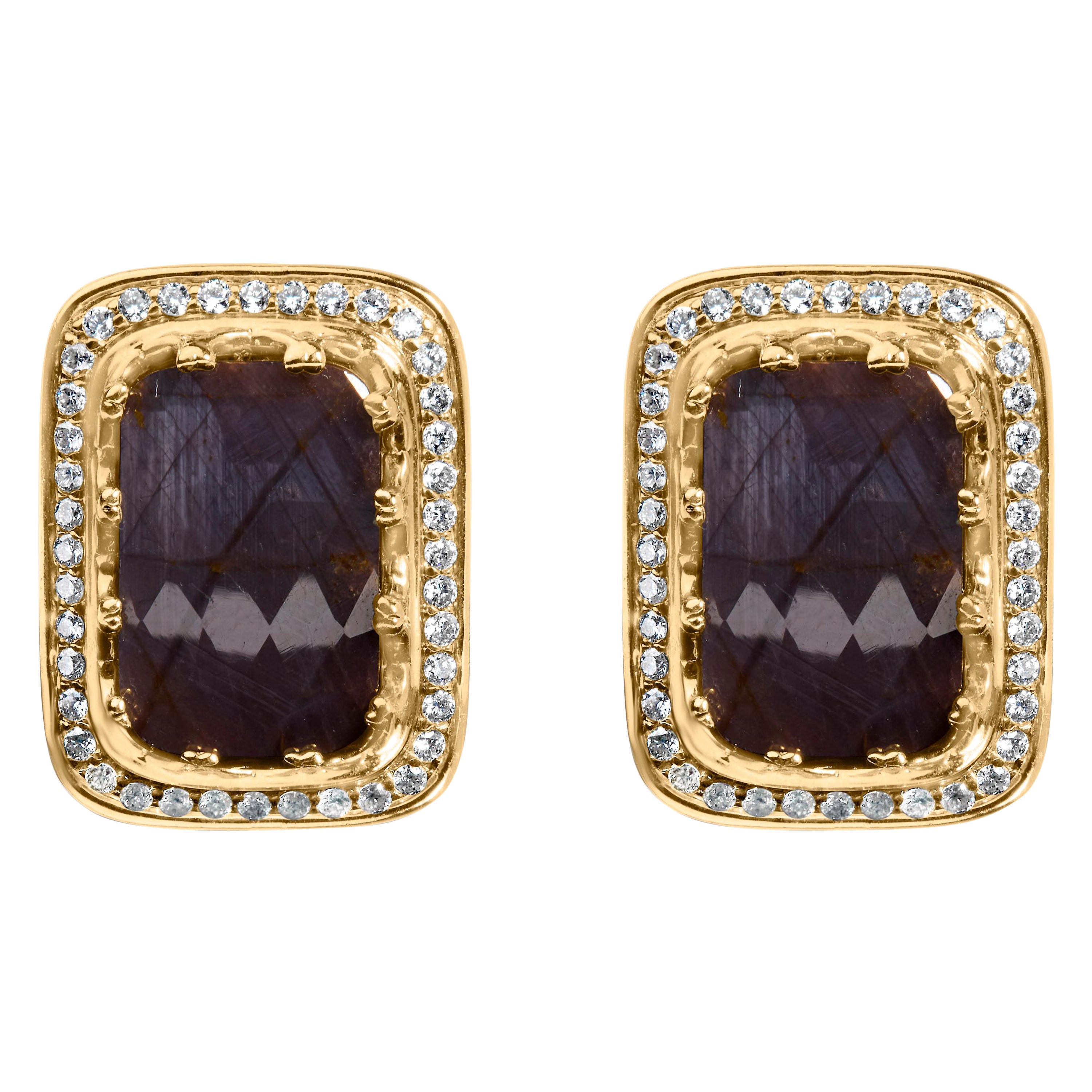 14K White Gold 22.0 Cttw Dark Purple Sapphire & 4/5 Cttw Diamond Halo Cufflinks