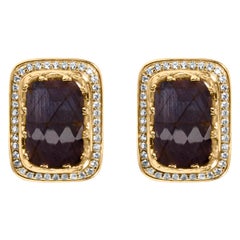 Boutons de manchette en or blanc 14 carats, saphir violet foncé 22,0 carats au total et diamants 4/5 carats au total