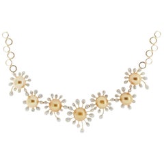 Collier Art déco en or jaune 18 carats, perles des mers du Sud dorées de 12-13 mm et diamants