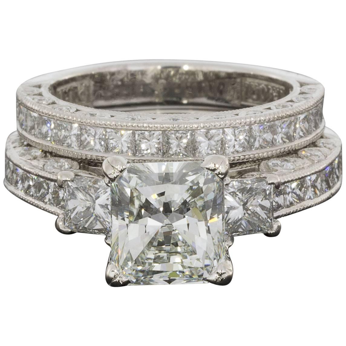 Tacori Radiant Diamond GIA Certified Classic Crescent Engagement Ring Set