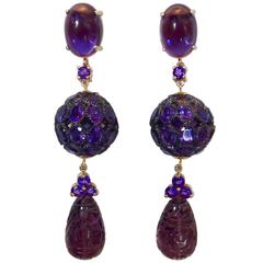 Michael Kneebone Cabochon And Faceted Amethyst Dangle Earrings
