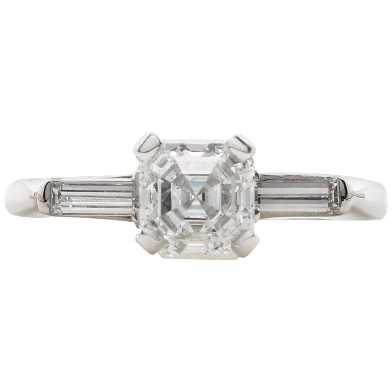 GIA Certified 1.00 Carat Asscher Cut Diamond Platinum Engagement Ring For Sale