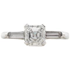 Vintage GIA Certified 1.00 Carat Asscher Cut Diamond Platinum Engagement Ring