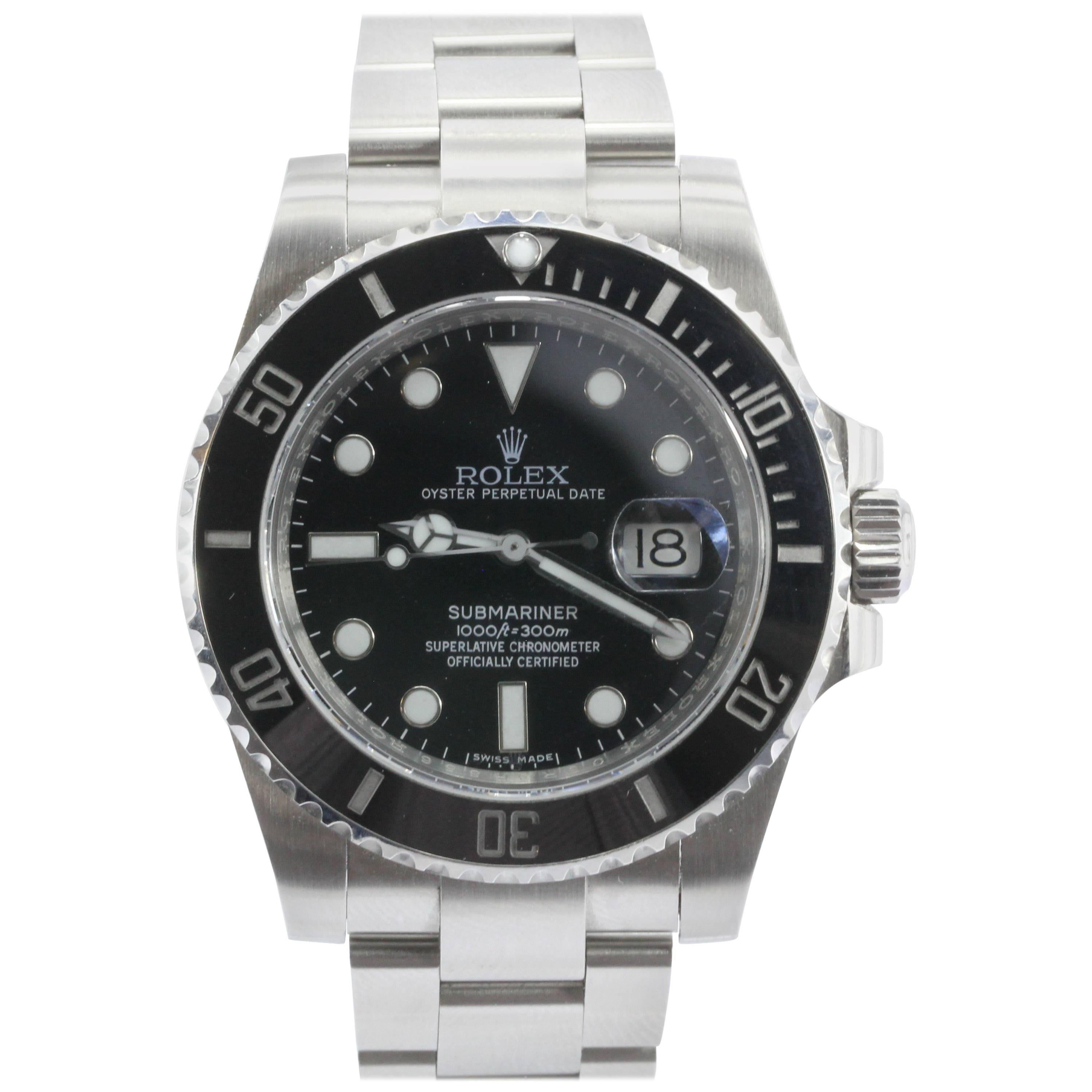 Rolex Steel Submariner Oyster Perpetual Date Black Dial Automatic Wristwatch 