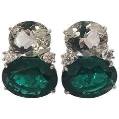 Large GUM DROP™ Green Amethyst and Green Topaz and  Diamond Earrings