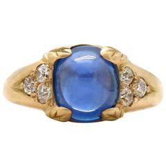 Blue Sugarloaf Sapphire Diamond Gold Ring
