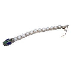 Spinel, Diamonds, Pearls, Lapis, Rose Gold and Silver Bracelet.